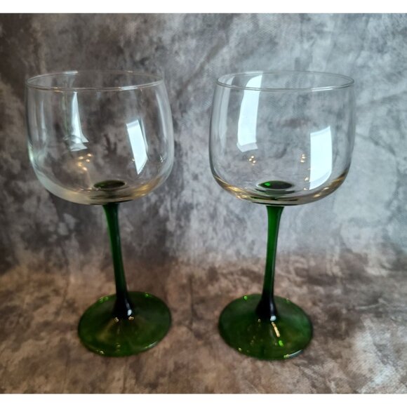 Vintage French Crystal Wine Glasses With Green Stems - Set Of 2 - Picture 1 of 3
